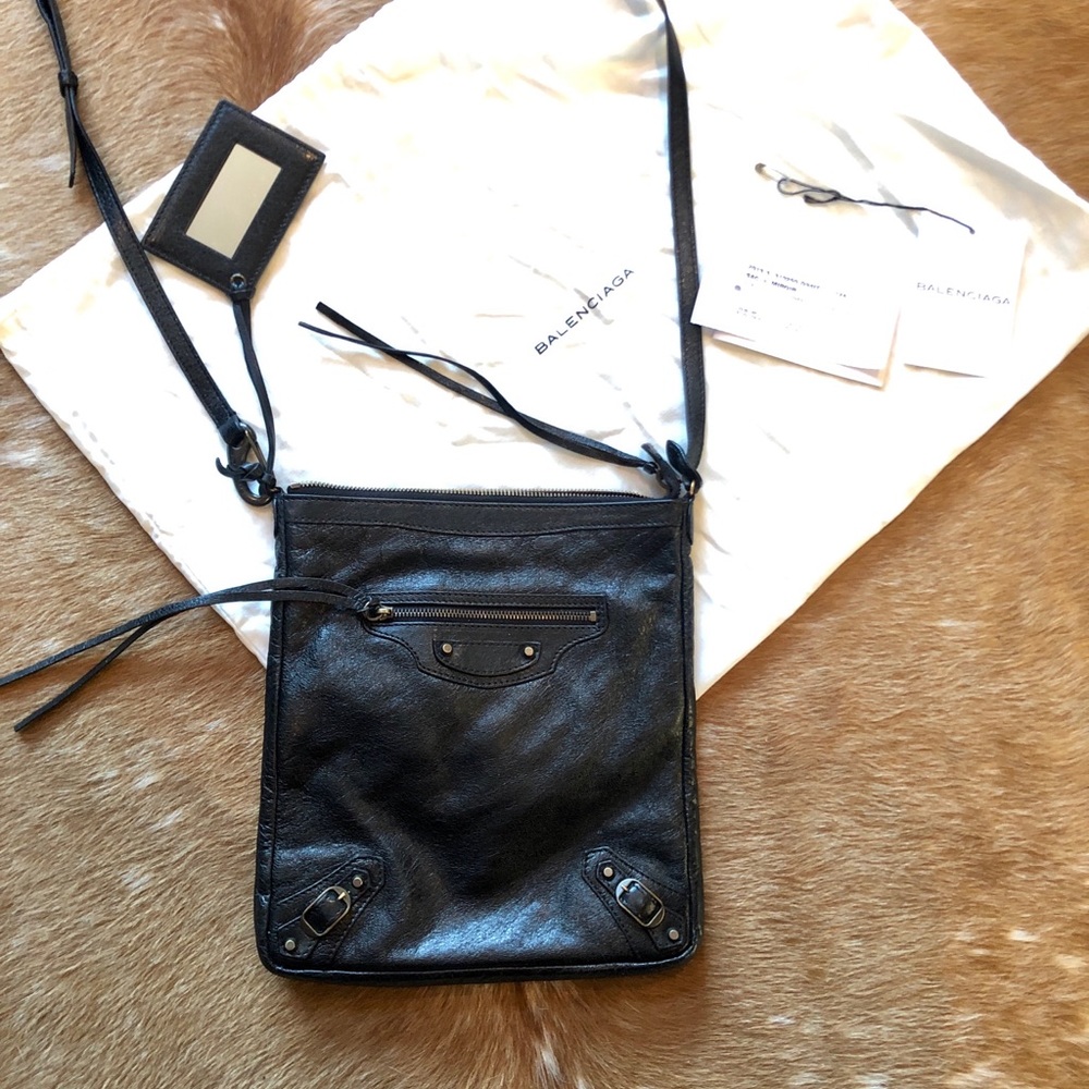 Balenciaga black arena motocross flat crossbody